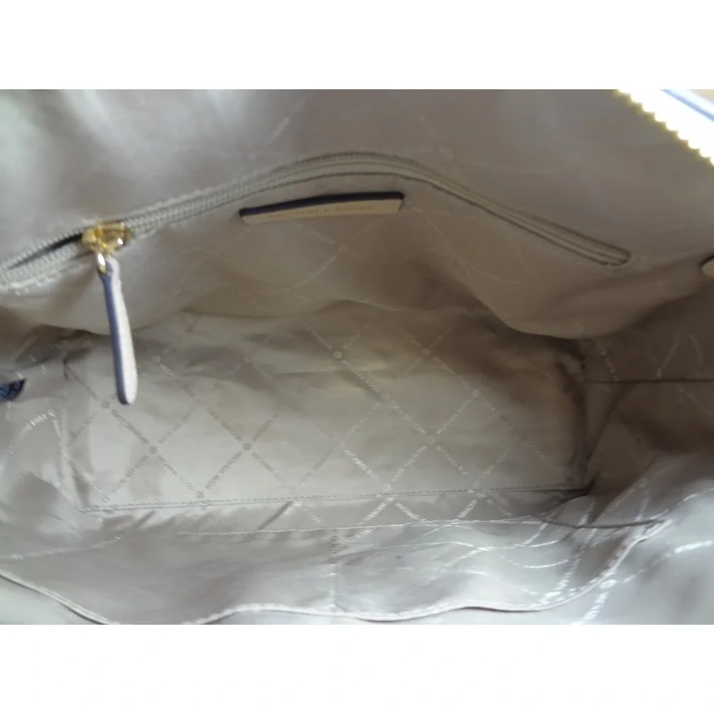 Michael‎ Kors Mercer Medium Colorblock Pebbled Leather Satchel Brown Cream Gold